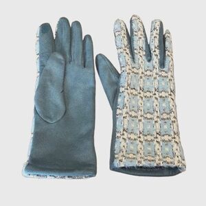 Metallic Tweed Gloves in Blue OS
